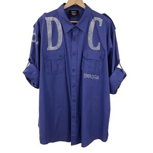 GB Design Lab Men’s Button Up Shirt Size 2XL DC Bejeweled Utility Beaded Purple